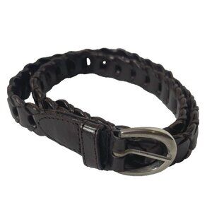 Genuine Leather Woven Brown Belt Solid Brass Buckle Size M/L Made in India